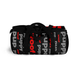 custom pup woof puppy pupper Duffle Bag red lt grey black