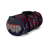 custom wolf pup hybrid Arooo! Duffle Bag crimson dark grey navy hued dark grey