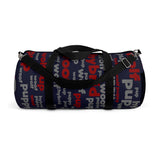 custom wolf pup hybrid Arooo! Duffle Bag crimson dark grey navy hued dark grey