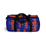 custom puppy Duffle Bag "PUP" dark blue and dark orange version three