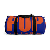 custom puppy Duffle Bag "PUP" dark blue and dark orange version three