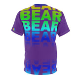 "BE BEAR" BEAR All Over Print Tee (rainbow on purple)