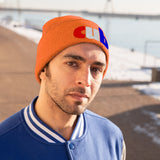 embroidered cub Knit Beanie red white and blue