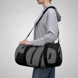 custom grey on black background pup Duffle Bag