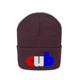 embroidered cub Knit Beanie red white and blue