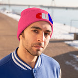 embroidered cub Knit Beanie red white and blue
