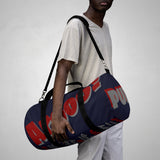 custom wolf pup hybrid Arooo! Duffle Bag crimson dark grey navy hued dark grey