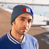 embroidered cub Knit Beanie red white and blue