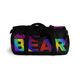 "destination bear" Duffle Bag (radial rainbow graphic)
