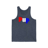 Pup all gender Jersey Tank with available contrast ringer design.