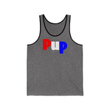 Pup all gender Jersey Tank with available contrast ringer design.