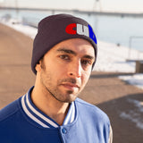 embroidered cub Knit Beanie red white and blue