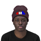 embroidered cub Knit Beanie red white and blue