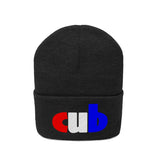 embroidered cub Knit Beanie red white and blue
