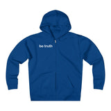 be truth (front)  stay curious, be wonderful (back) Unisex Heavyweight Fleece Zip Hoodie (white print)