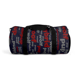 custom wolf pup hybrid Arooo! Duffle Bag crimson dark grey navy hued dark grey