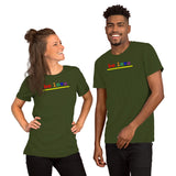 "be love" Short-Sleeve Unisex T-Shirt (rainbow graphic)