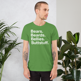 Bears. Beards. Bellies. Buttstuff.  all gender T-Shirt up to 4XL