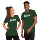 "destination bear" Short-Sleeve Unisex T-Shirt (light blue and white graphic)