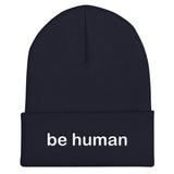 "be human" Cuffed Beanie (white embroidery)