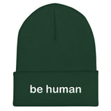 "be human" Cuffed Beanie (white embroidery)