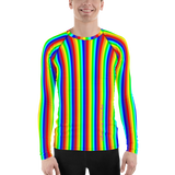 stay curious, be wonderful. rainbow candy stripe Men's Rash Guard long sleeve shirt