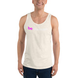 "be human" Unisex  Tank Top (pink and white graphic)