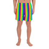 rainbow candy stripe men's athletic long shorts - stay curious, be wonderful. and life is art in pink.