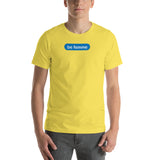"be femme" Short-Sleeve Unisex T-Shirt (blue and white graphic)