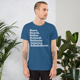 Bears. Beards. Bellies. Buttstuff. BSG. BaBaBaBoom. all gender T-Shirt up to 4XL
