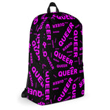 "be queer" queer Backpack (pink and black all over print)