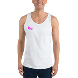 "be human" Unisex  Tank Top (pink and white graphic)