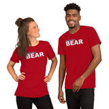 "destination bear" Short-Sleeve Unisex T-Shirt (light blue and white graphic)
