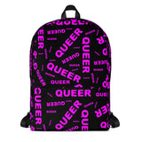 "be queer" queer Backpack (pink and black all over print)