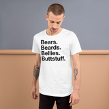 Bears. Beards. Bellies. Buttstuff. all gender T-Shirt up to 4XL