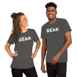 "destination bear" Short-Sleeve Unisex T-Shirt (light blue and white graphic)
