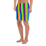 rainbow candy stripe men's athletic long shorts - stay curious, be wonderful. and life is art in pink.