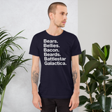 Bears. Bellies. Bacon. Beards. BSG. all gender T-Shirt up to 4XL