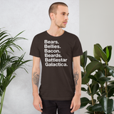 Bears. Bellies. Bacon. Beards. BSG. all gender T-Shirt up to 4XL