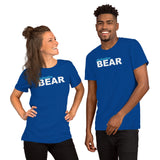 "destination bear" Short-Sleeve Unisex T-Shirt (light blue and white graphic)