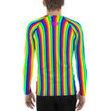 stay curious, be wonderful. rainbow candy stripe Men's Rash Guard long sleeve shirt