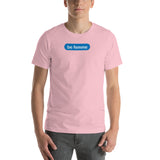 "be femme" Short-Sleeve Unisex T-Shirt (blue and white graphic)