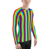 stay curious, be wonderful. rainbow candy stripe Men's Rash Guard long sleeve shirt