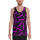 "be queer" queer Unisex Tank Top (pink and black all over print)