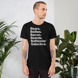 Bears. Bellies. Bacon. Beards. BSG. all gender T-Shirt up to 4XL