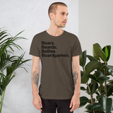 Bears. Beards. Bellies. Boardgames. all gender T-Shirt up to 4XL