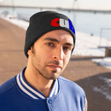 embroidered cub Knit Beanie red white and blue