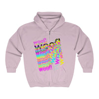 woof! CMYK all gender Heavy Blend™ Full Zip Hooded Sweatshirt