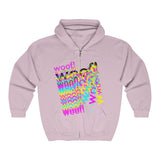woof! CMYK all gender Heavy Blend™ Full Zip Hooded Sweatshirt