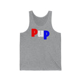 Pup all gender Jersey Tank with available contrast ringer design.